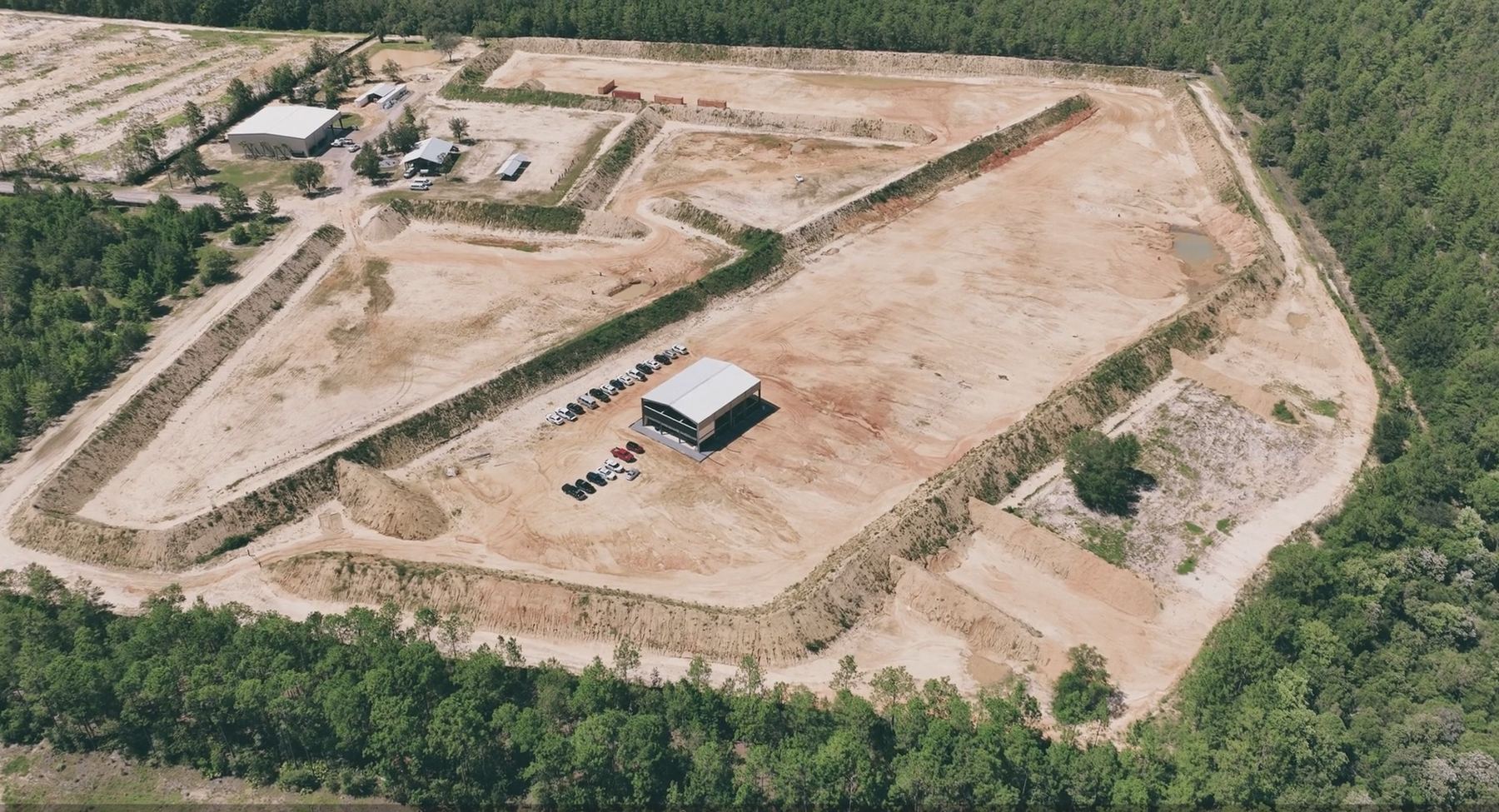 Aerial of the Stronghold range complex, berms, and buildings