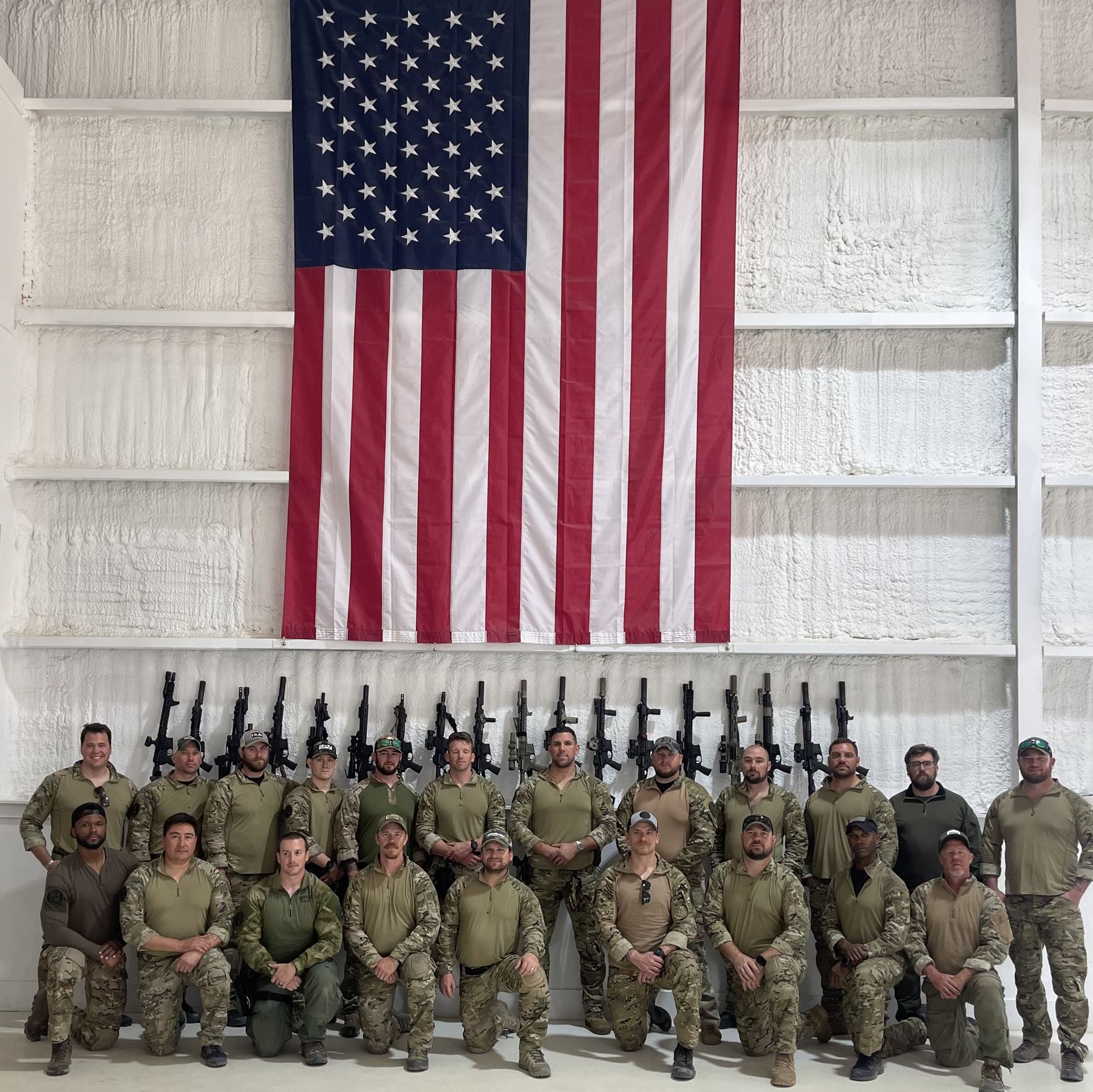 Training unit in the clubhouse under the flag